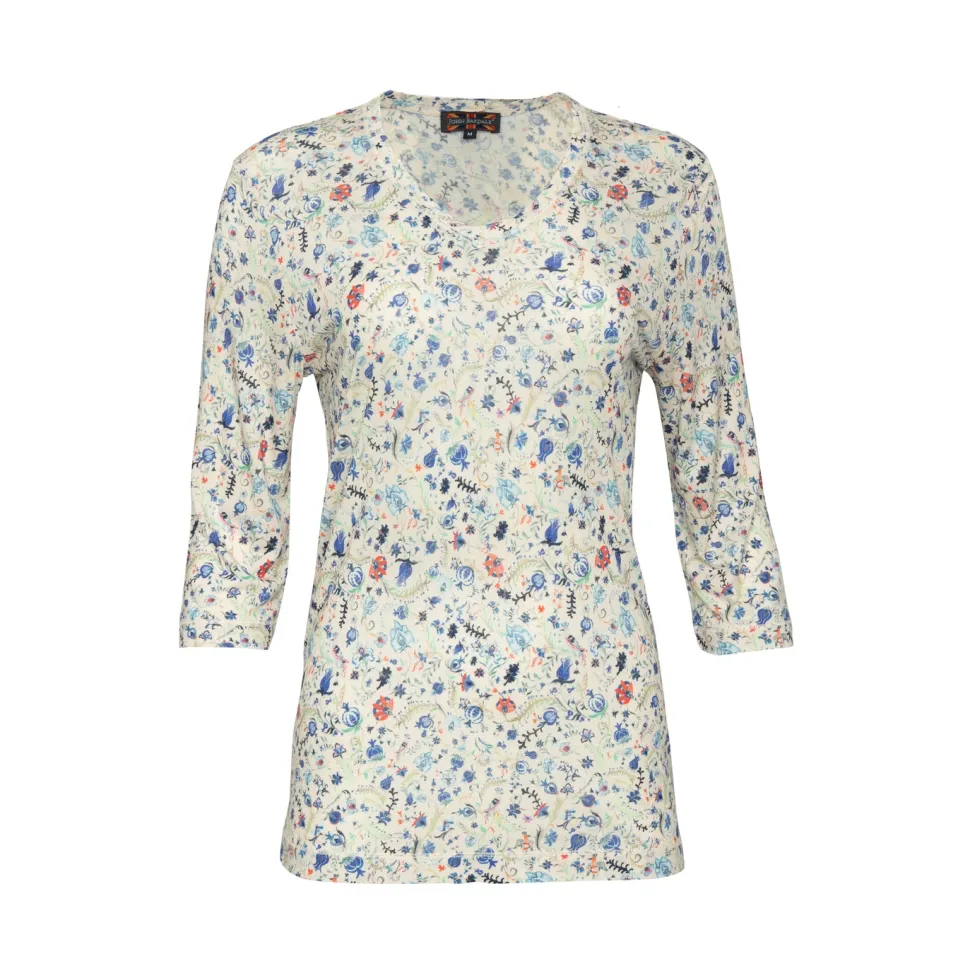 Shirt V-neck flower 3/4